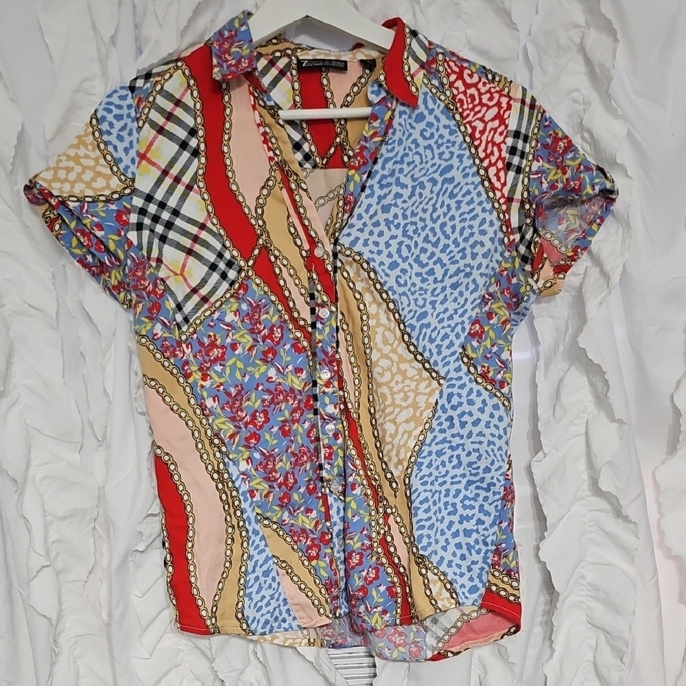 New York & Company Multicolor Patterned Blouse